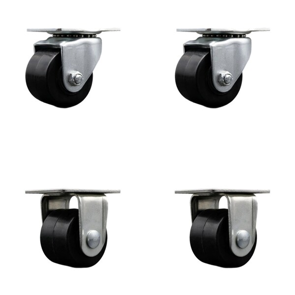 Low Profile Polyolefin 2-1/2'' Wheel Top Plate Swivel Caster Set with 2 Rigid, 4PK